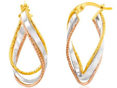 9ct Yellow Gold Twisted Fancy Hoop Earrings For Sale