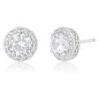 Sterling Silver Platium Plated Cubic Zirconia Brilliant Cut 7mm Halo Stud Earrings Sale