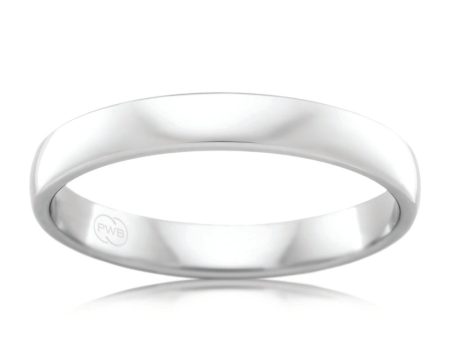 9ct White Gold 3mm Classic Barrel Ring. Size R For Cheap