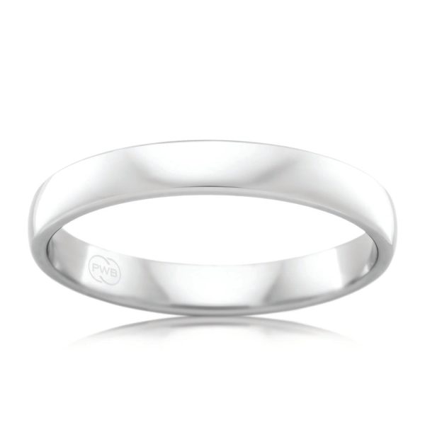 9ct White Gold 3mm Classic Barrel Ring. Size R For Cheap