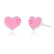 Sterling Silver Pink Enamel Heart Stud Earrings Cheap