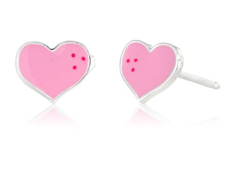 Sterling Silver Pink Enamel Heart Stud Earrings Cheap