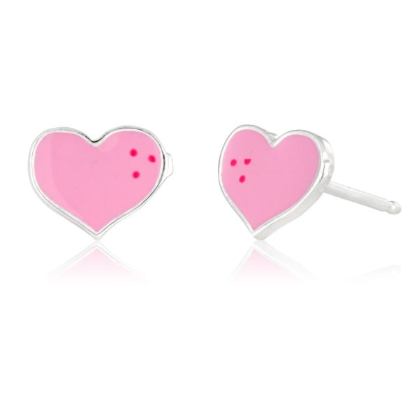 Sterling Silver Pink Enamel Heart Stud Earrings Cheap