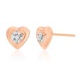 9ct Rose Gold Heart Earrings Set With 2 White Diamonds For Discount