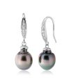 Sterling Silver Tahitian Pearl & Zirconia Drop Earrings Cheap