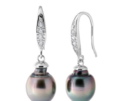 Sterling Silver Tahitian Pearl & Zirconia Drop Earrings Cheap