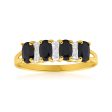 9ct Radiant Yellow Gold Natural Sapphire x4 and Diamond x3 Ring Online now