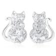 Sterling Silver Zirconia Sitting Cat Earrings For Cheap