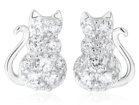 Sterling Silver Zirconia Sitting Cat Earrings For Cheap