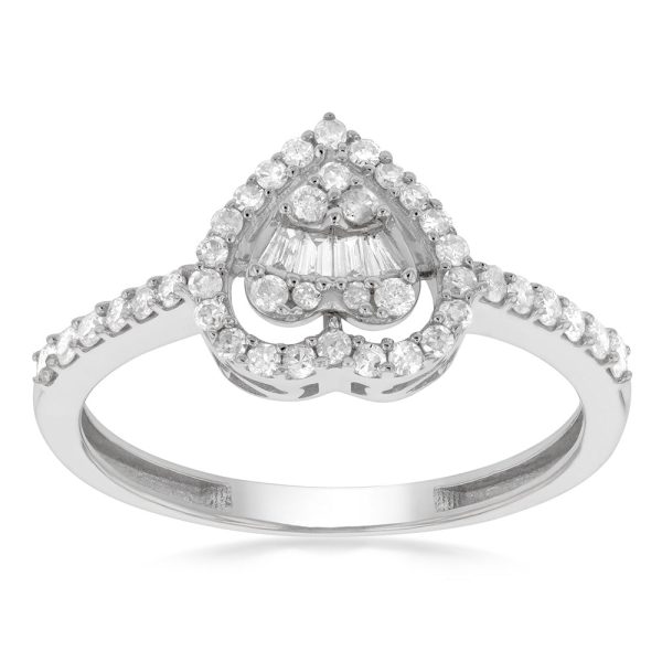 14ct White Gold 1 3 Carat Diamond Heart Ring Cheap