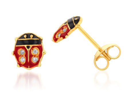 9ct Red And Black Ladybug Stud Earrings Discount