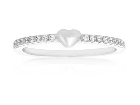 Sterling Silver Rhodium Plated Cubic Heart Channel Band Zirconia Ring Hot on Sale