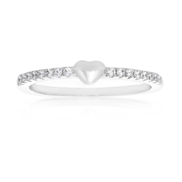 Sterling Silver Rhodium Plated Cubic Heart Channel Band Zirconia Ring Hot on Sale