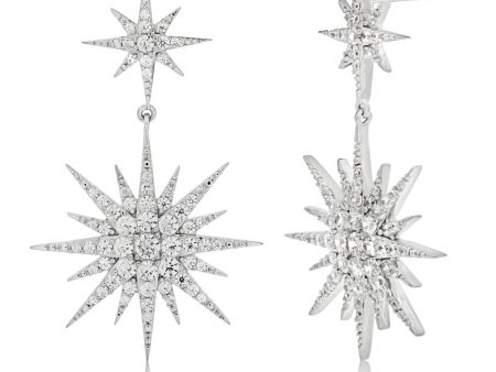 Sterling Silver Rhodium Plated Starburst Cubic Zirconia Drop Earrings For Cheap