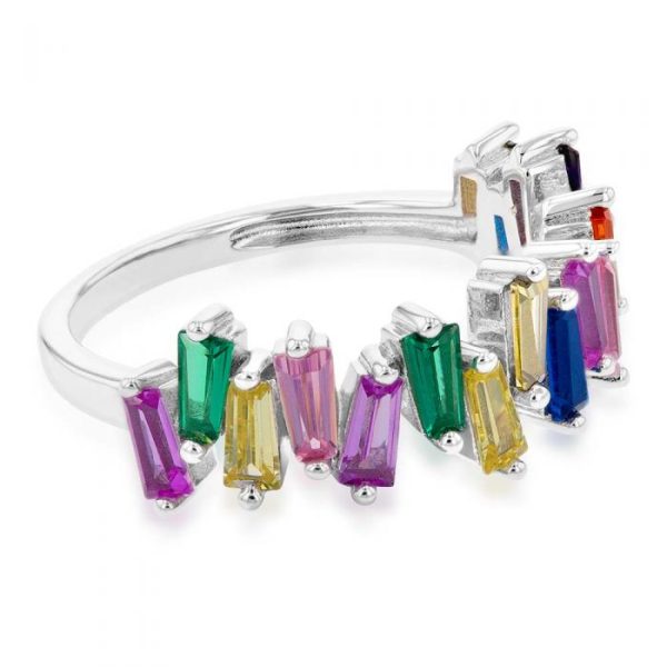 Sterling Silver Rainbow Multicolour Cubic Zirconia Ring Discount