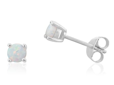 Sterling Silver Rhodium Plated 4mm White Opal Stud Earrings Sale