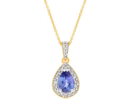 9ct Yellow Gold 0.75ct Tanzanite and 0.15 Carat Diamond Pear Pendant on 45cm Chain Hot on Sale