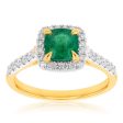 18ct Yellow Gold Natural Emerald and Diamond Ring Online Sale