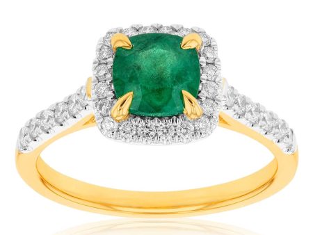 18ct Yellow Gold Natural Emerald and Diamond Ring Online Sale