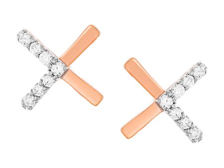 9ct Rose Gold 0.05 Carat Diamond Earrings with 14 Brilliant Cut Diamonds For Sale