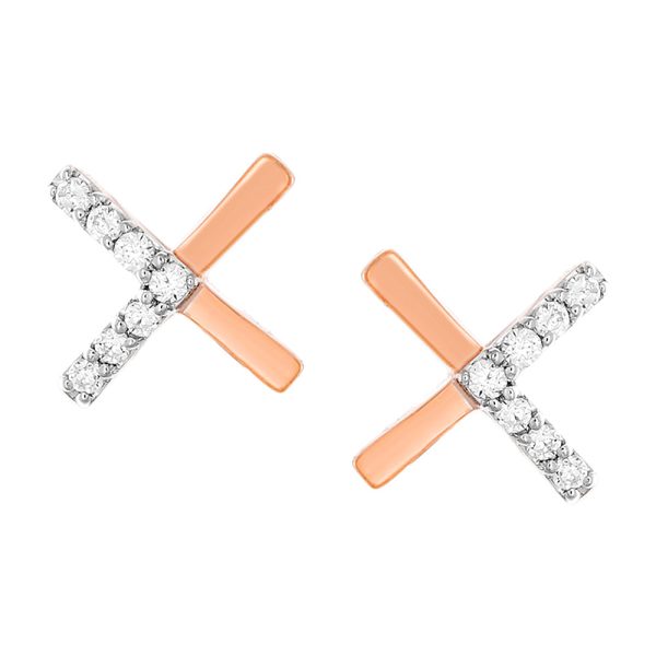 9ct Rose Gold 0.05 Carat Diamond Earrings with 14 Brilliant Cut Diamonds For Sale