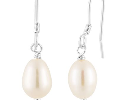 White 6x8mm Freshwater Pearl Drop Earrings Online Sale