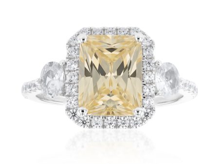 Sterling Silver Yellow And White Zirconia Emerald Cut Ring Supply