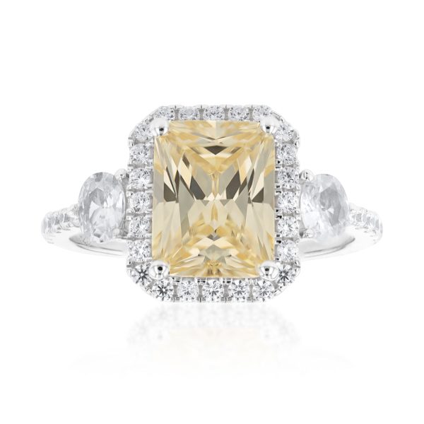 Sterling Silver Yellow And White Zirconia Emerald Cut Ring Supply