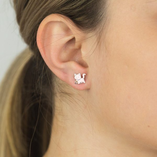 Sterling Silver Pink Kitty Studs Sale