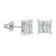 14ct White Gold 1 2 Carat Diamond Stud Square Earrings on Sale