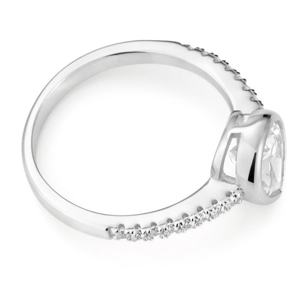 Sterling Silver Rhodium Plated Zirconia Pear-Shaped Pave Set Ring on Sale