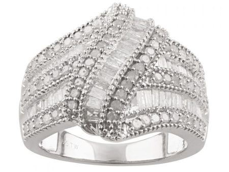 1.2 Carat Diamond Wave Ring in Sterling Silver For Cheap