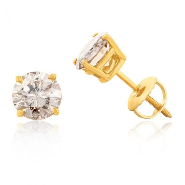 14ct Yellow Gold 1.5 Carat Champagne Diamond Earrings with Screw Back Butterflies For Discount