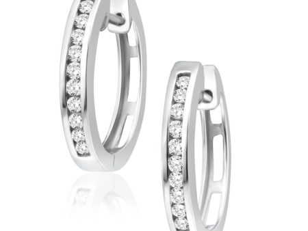 9ct Superb White Gold Diamond Hoop Earrings Hot on Sale