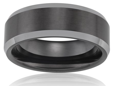 Tungsten Black Polished Centre Gents Ring  - *No Resize* Online Sale