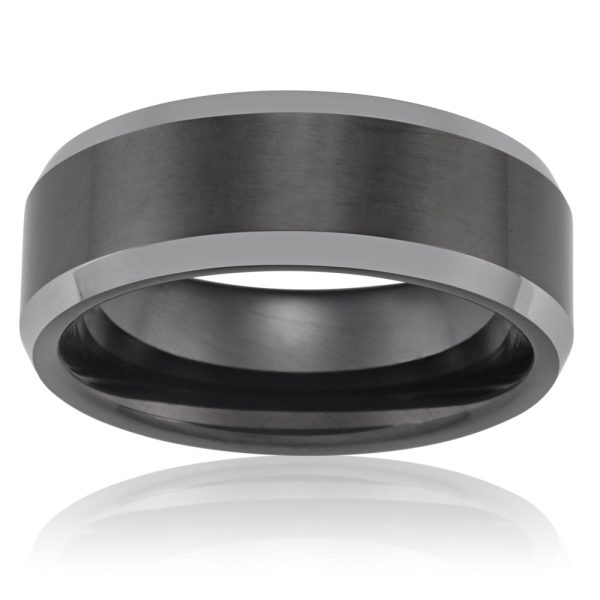 Tungsten Black Polished Centre Gents Ring  - *No Resize* Online Sale