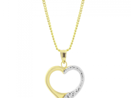 9ct Two-Tone Gold Diamond Cut Open Heart Pendant Online now