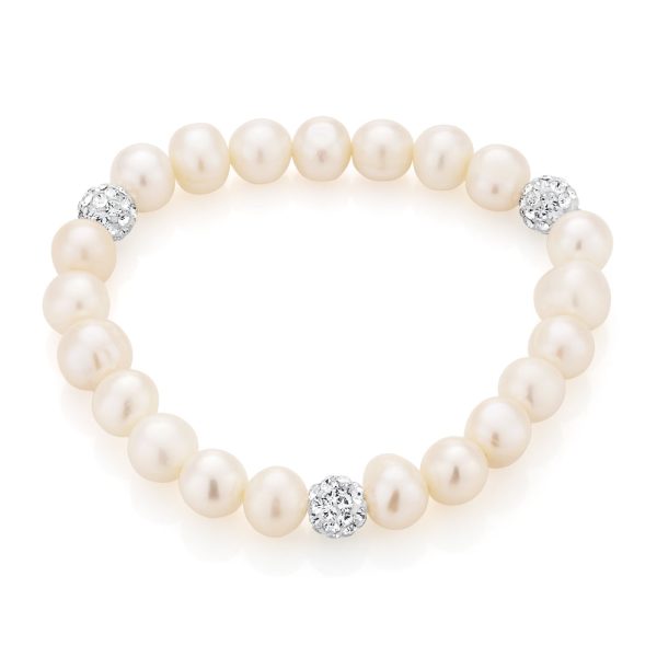 White 7.5-8mm Freshwater Pearl and Crystal Bracelet Discount