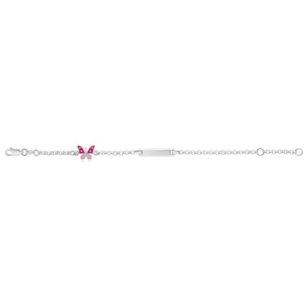 Sterling Silver Pink Enamel Butterfly 16.5cm Bracelet Fashion