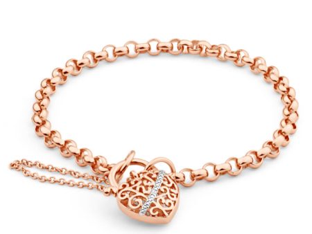 9ct Rose Gold Fancy Padlock Belcher Bracelet For Sale