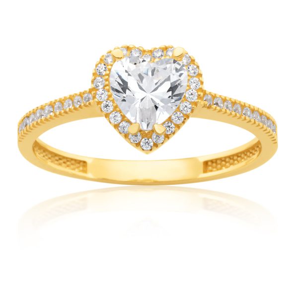 9ct Yellow Gold Zirconia Heart Ring For Cheap