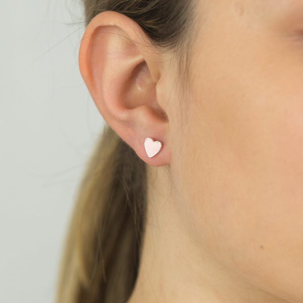 Sterling Silver Pink Enamel Heart Studs Sale