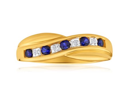 9ct Dazzling Yellow Gold Created Sapphire + Diamond Ring Online