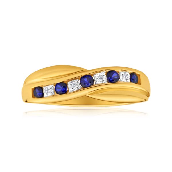 9ct Dazzling Yellow Gold Created Sapphire + Diamond Ring Online