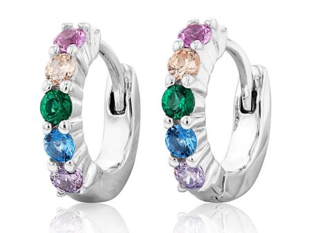 Sterling Silver Rainbow Multicolour Cubic Zirconia Hoop Earrings Fashion