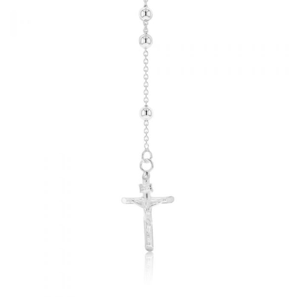 Sterling Silver Rosary Bead 63cm Chain With Cross For Cheap