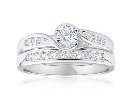 9ct White Gold 1 2 Carat Diamond 2 Ring Bridal Set With 16 Diamonds Online Sale