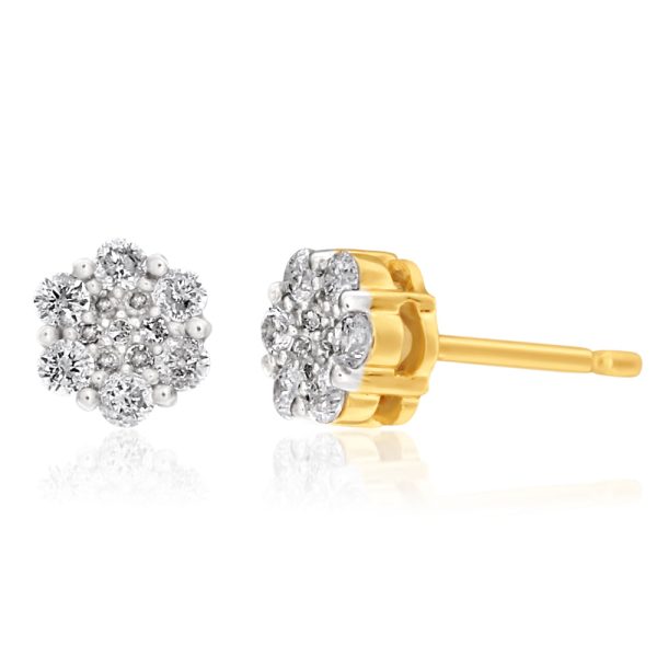 Snowflake 9ct Yellow Gold Diamond 1 4 Carat Delightful Stud Earrings Cheap