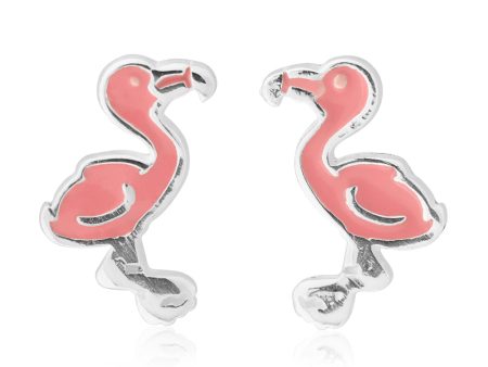 Sterling Silver Pink Flamingo Stud Earrings Fashion