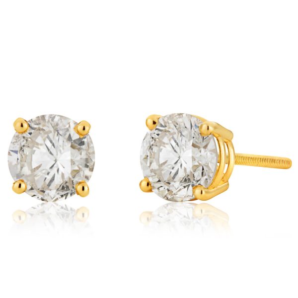 14ct Yellow Gold Diamond Stud Earrings with Approximately 1.5 Carats of Diamonds Sale